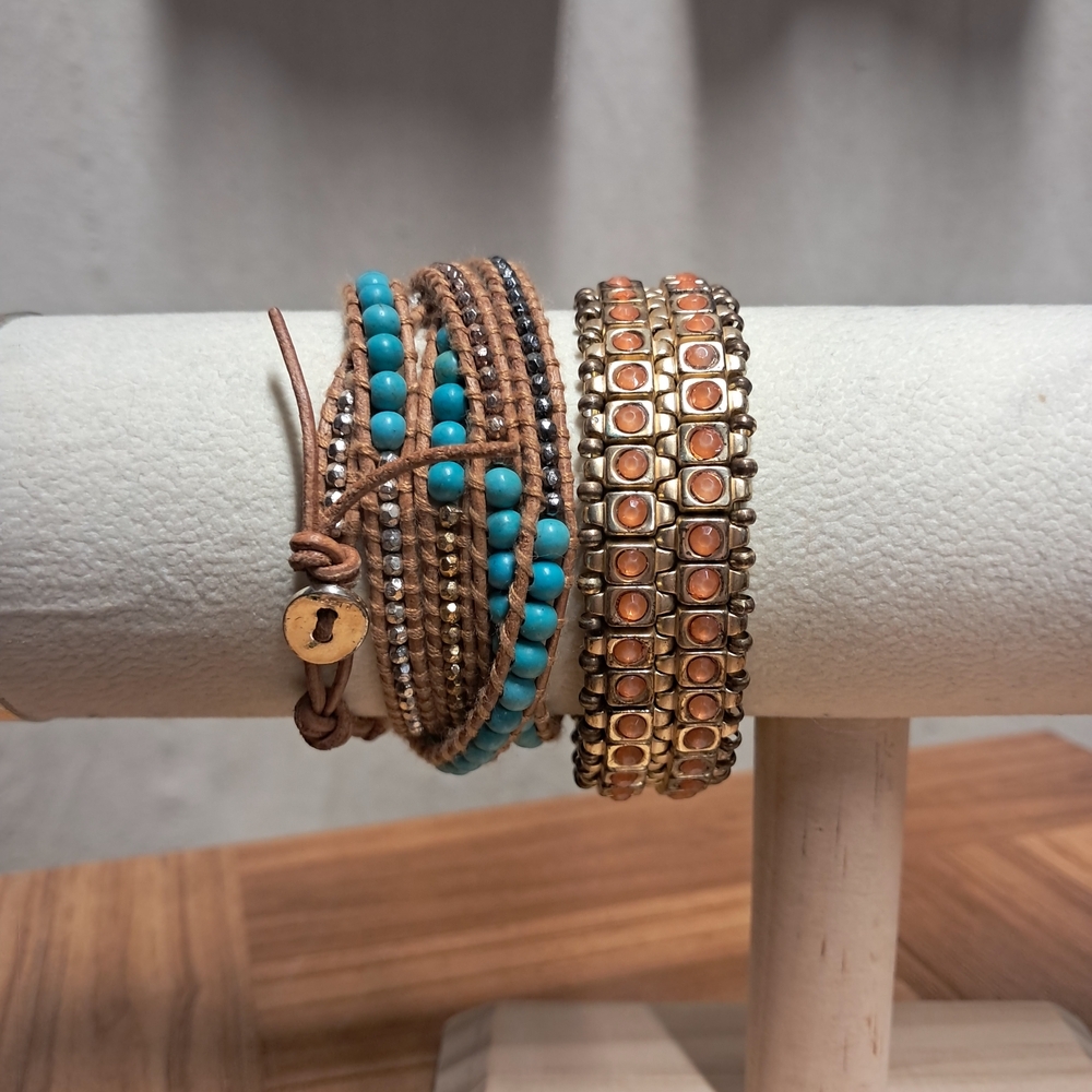 Source Unknown Turquoise And Orange Beaded Bracel… - image 1